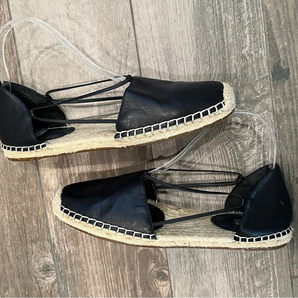 EILEEN FISHER Black Lee d'Orsay Flat Leather Espadrille Sandal 9.5M